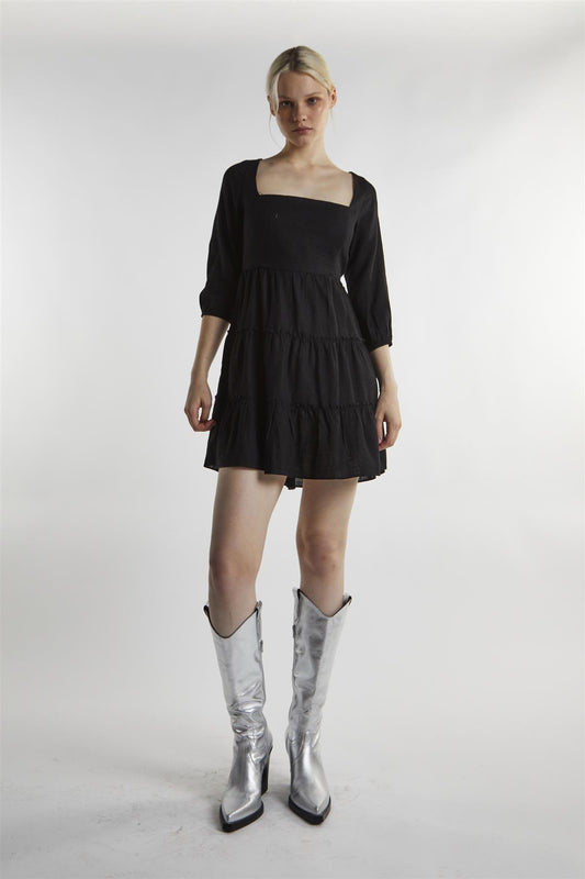 Black Square Neck Mini-Dress