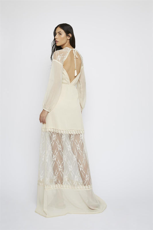Champagne Lace-Detail Maxi-Dress