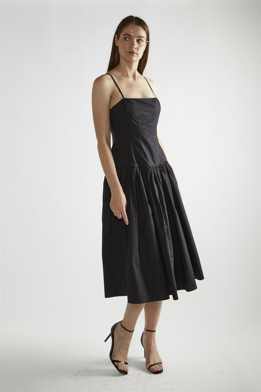 Black Square-Neck Skater Midi-Dress