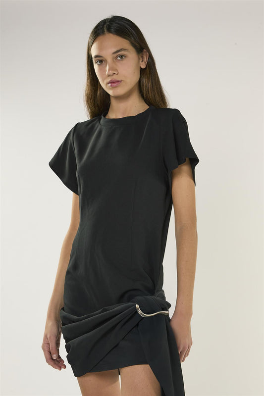 Tie Detail T-Shirt Mini Dress - Black