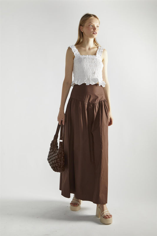 Brown Pleated Maxi-Skirt