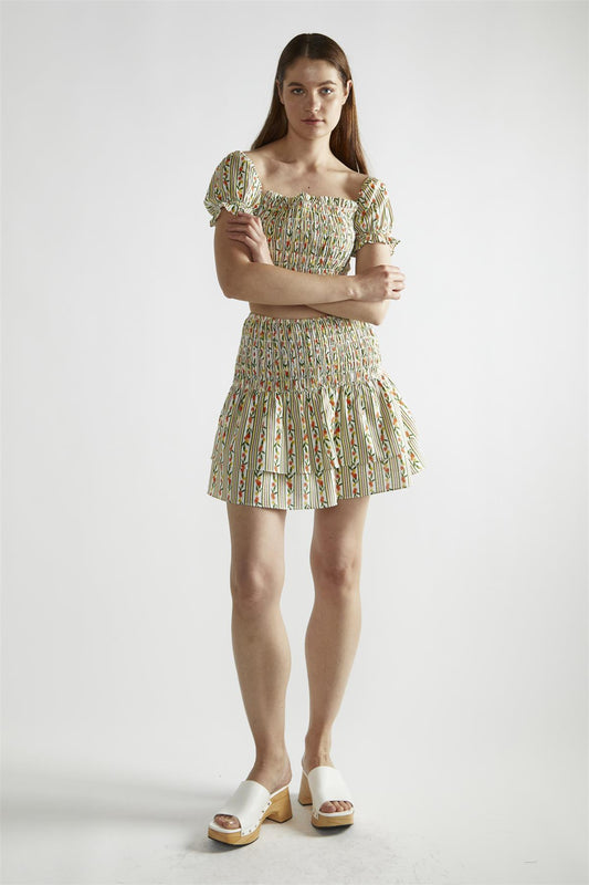 Stripe-Ditsy Linen RaRa Mini-Skirt