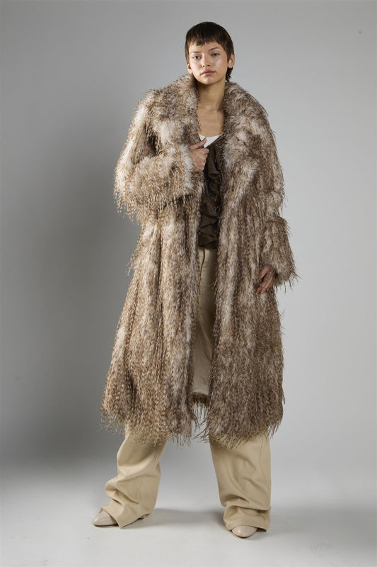 Faux Fur Midi Coat - Feather Fur