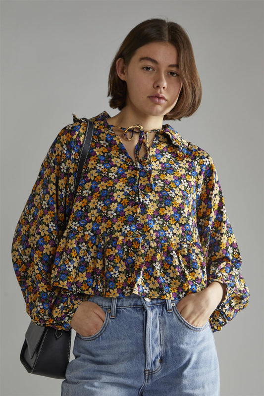 Dark Floral Long Sleeve Top