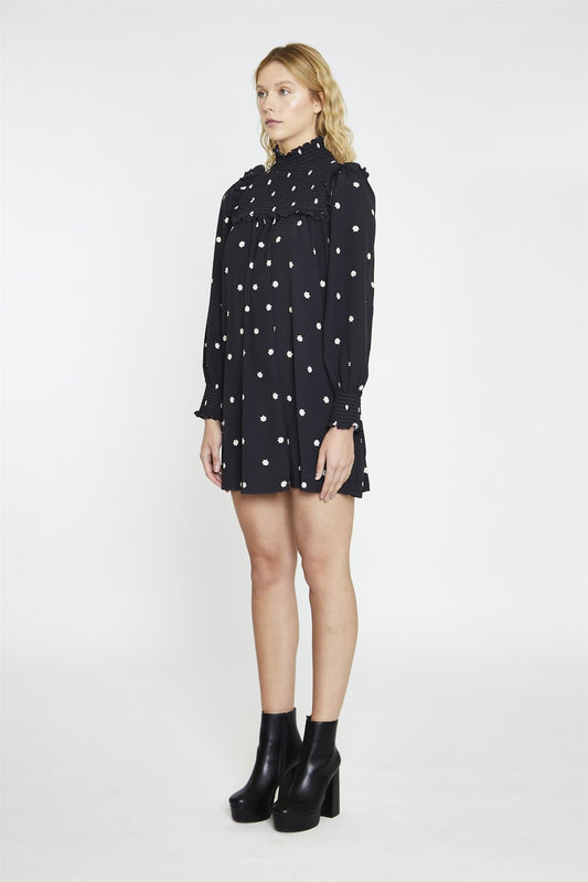 Black-Daisy Turtle-Neck Mini-Dress