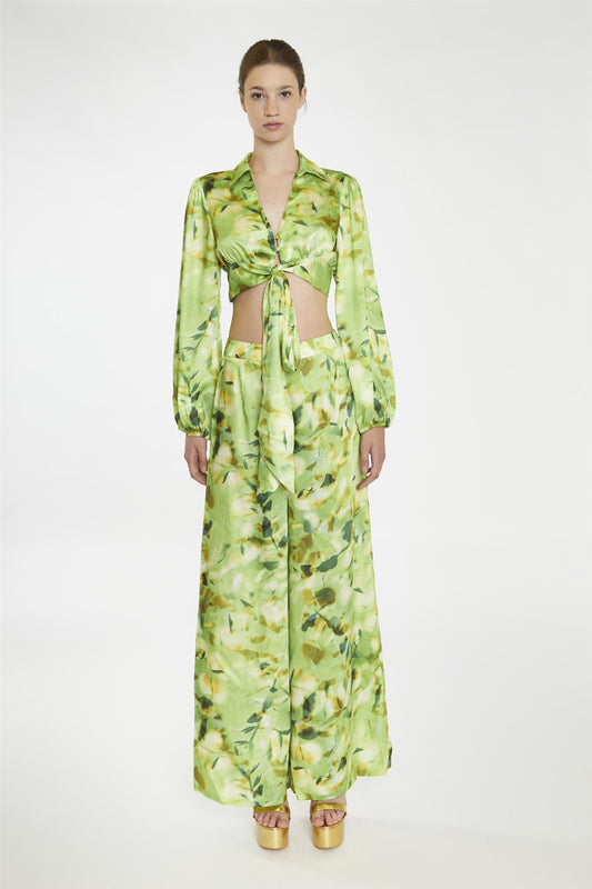 Green Multi-Blur Wide Leg-Trousers