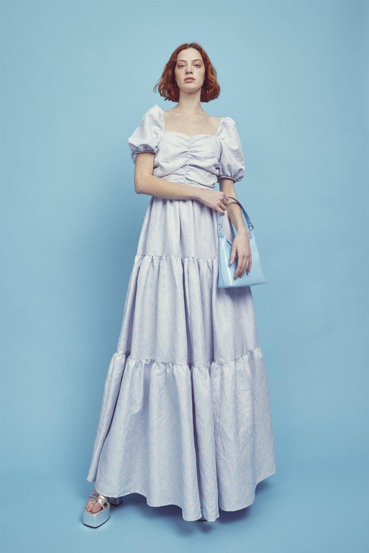 Zara Ruched Bodice Maxi Dress -Powder-Blue Daisies