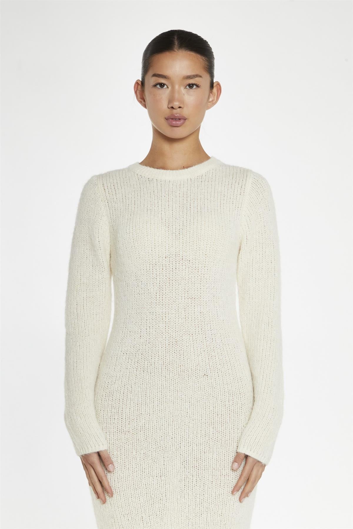 trendy Cream Long Sleeve Bodycon Knitted Maxi Dress. chich stylish outfits By Glamorous