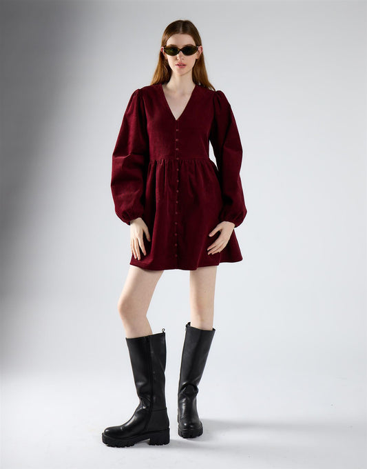 Burgundy Corduroy Mini Dress