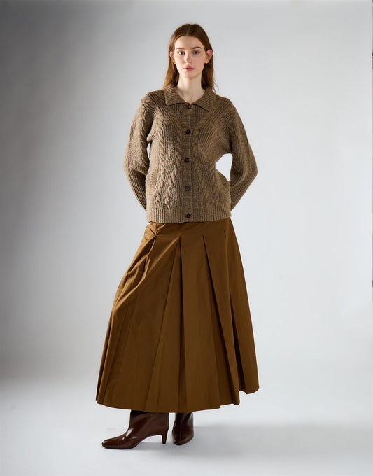 Mid Brown Fleck Collared Cardigan