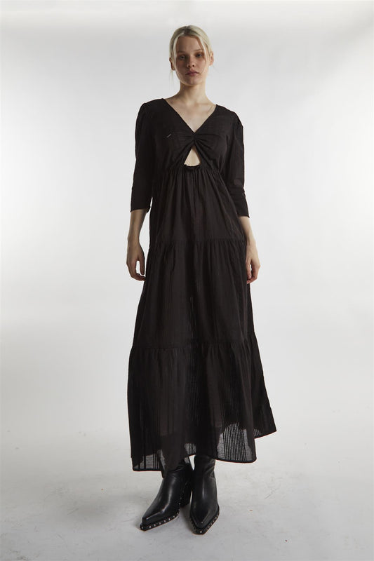Black-Linen Cut-Out Maxi-Dress