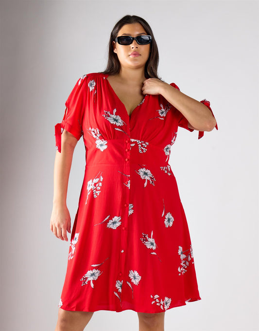 Glamorous Curve Red Floral Print Midi Dress