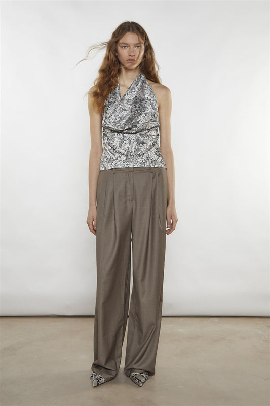 Taupe-Brown Wide-Leg Trousers