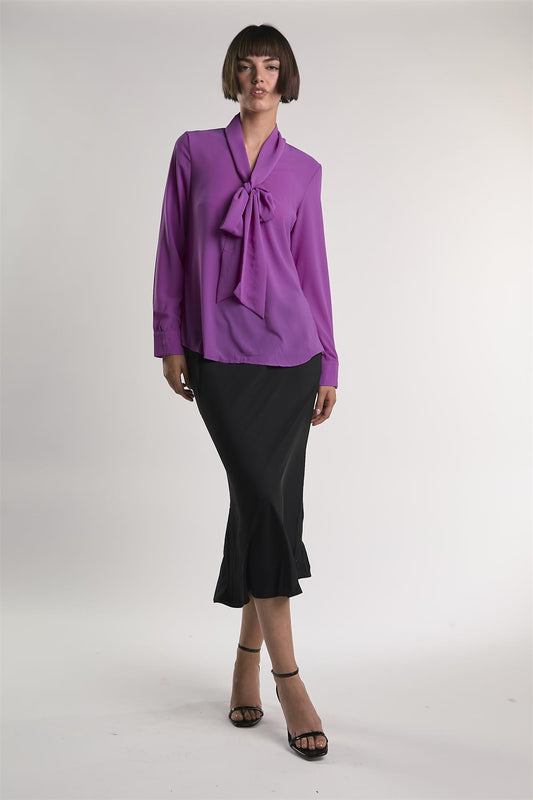 Purple Front-Tie Long-Sleeve-Top