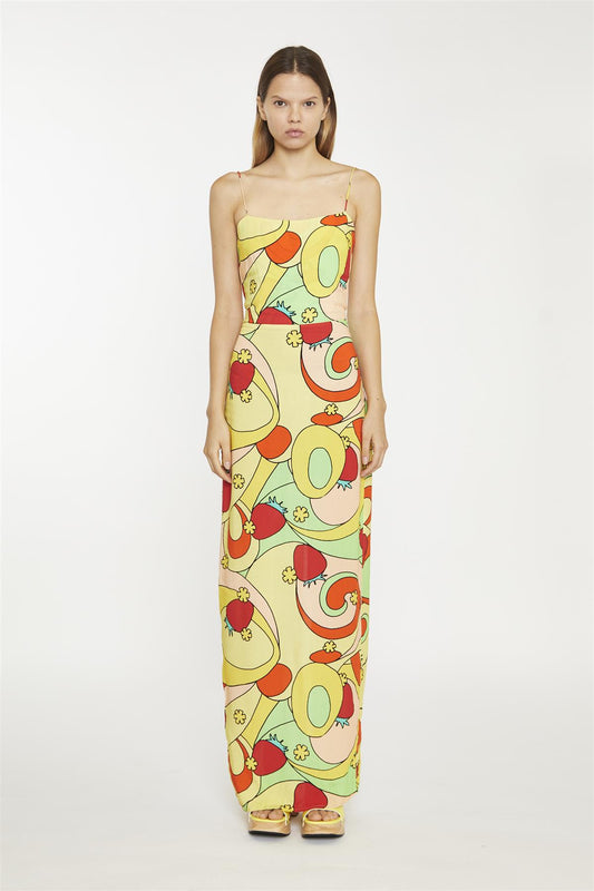 Psychedelic-Strawberry Slim-Spaghetti-Strap Maxi-dress