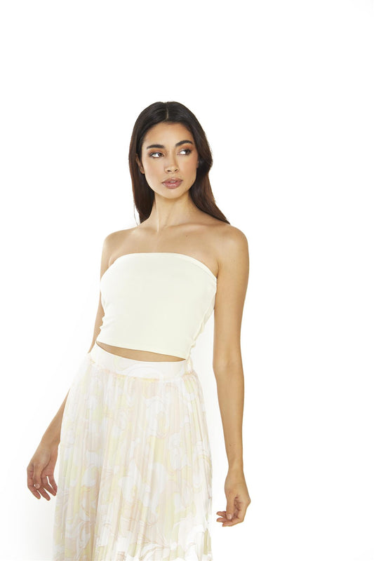 Pale-Lemon Ribbed-Bandeau Crop-Top