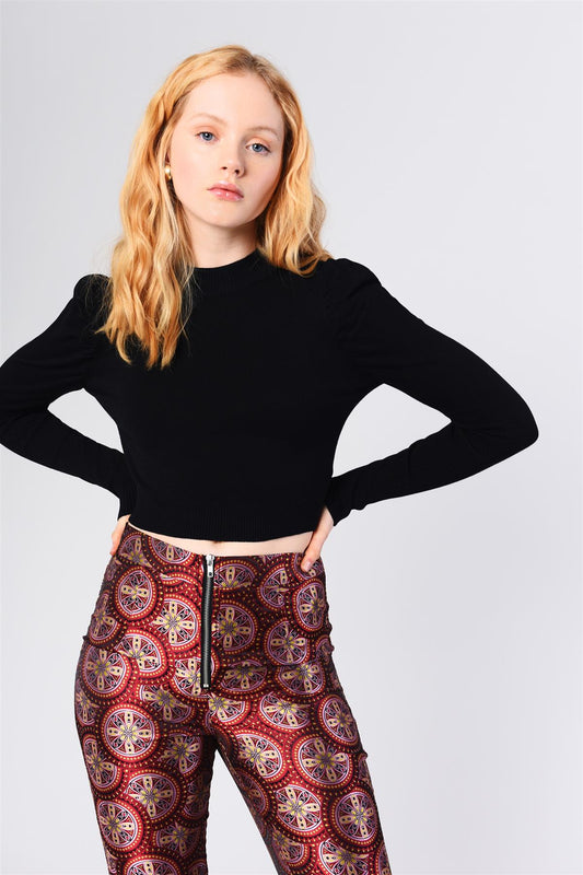 High Neck Crop Top - Black