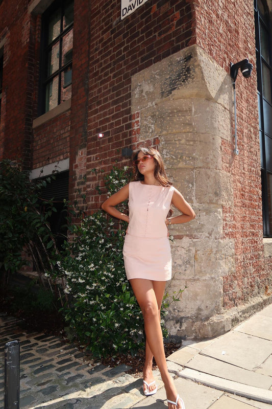 Nude-Peach Straight Pencil Mini-Skirt