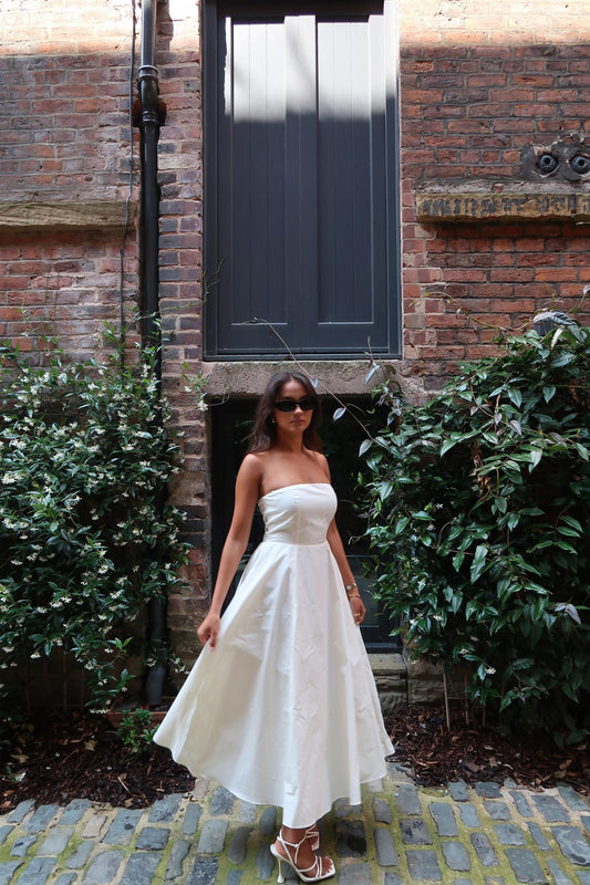 Vanilla Bandeau-Pleated Maxi-Dress