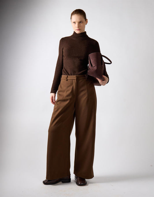 Khaki Brown Wide Leg Suit Trousers