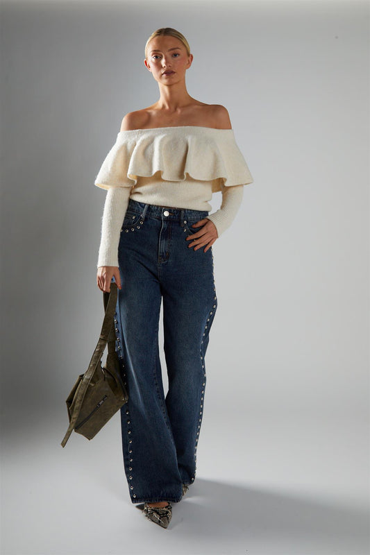 Cream Peplum-Bardot Jumper