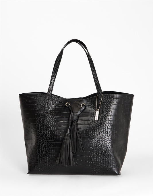 Black Eyelet Tassel Tote Bag