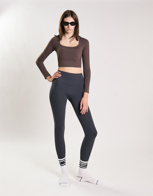 Agon Women's Brown Long Sleeve Square Neck Top