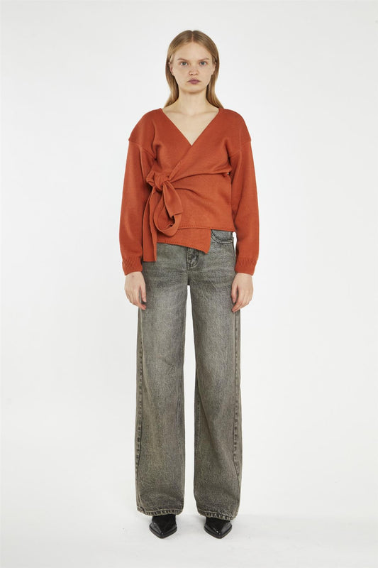 Burnt-Orange Wrap Cardigan