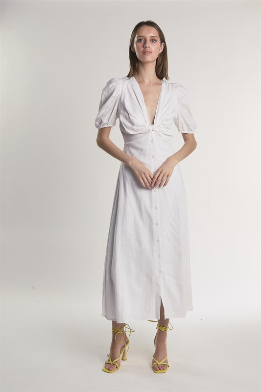 Off-White Button-Front-Twist Midi-Dress