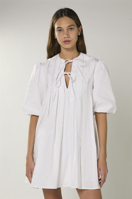 White Pleated Smock Dress