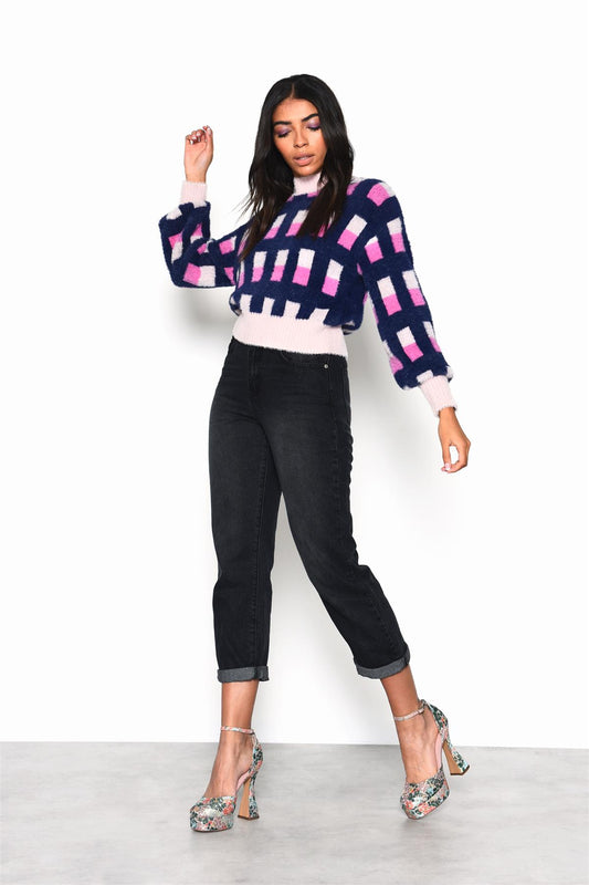 Washed-Black High-Waisted Crop-Jeans