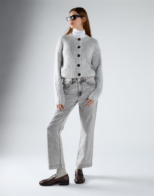 Light Grey Wash Straight Leg Cropped Jeans