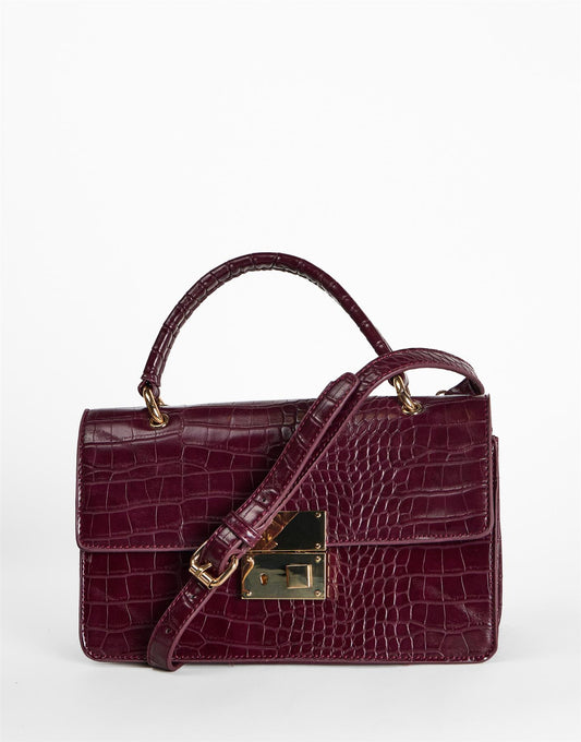 Burg Croc Embossed Top Handle Crossbody Bag