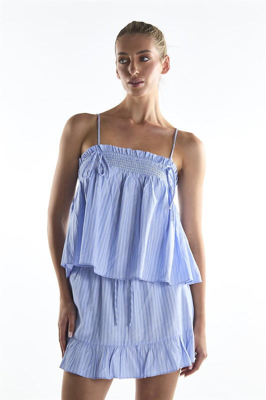 Blue White Ticking Cami Top with Ties
