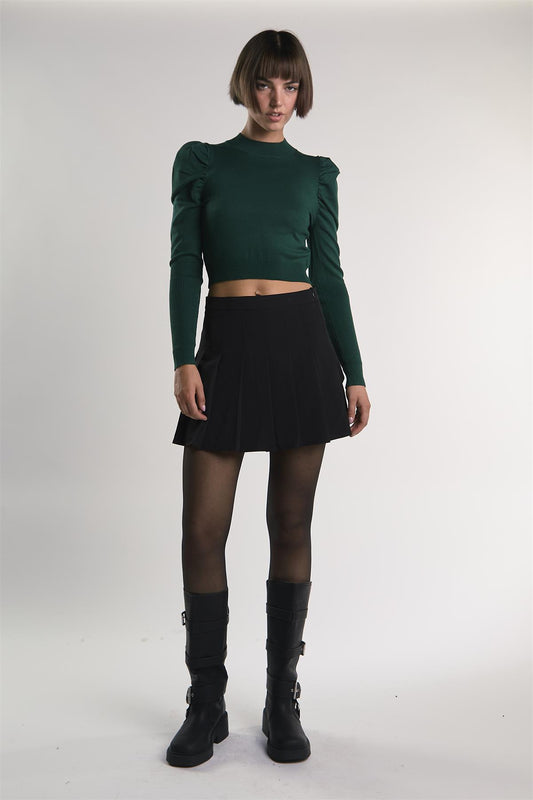 Forest-Green High-Neck Crop-Jumper