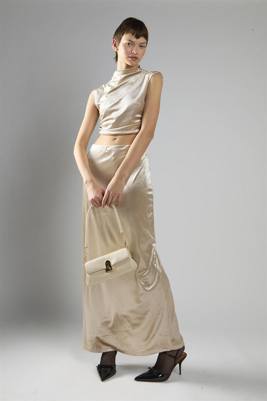 Oyester Velvet Sleeveless Mock Neck Crop Top