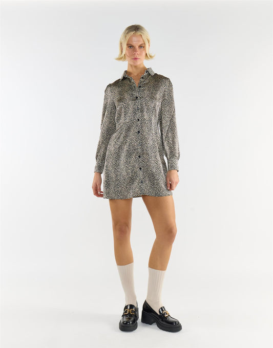 Black Stone Spot Print Shirt Dress