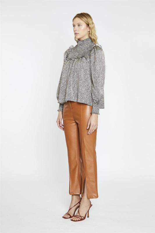 Leopard-Swirl Long-Sleeve Blouse