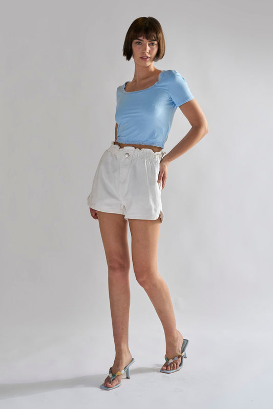Glamorous Off White Paper bag High Waisted Shorts