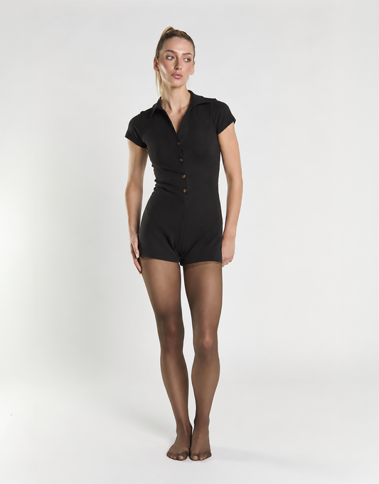 Agon Black Button-Front Playsuit