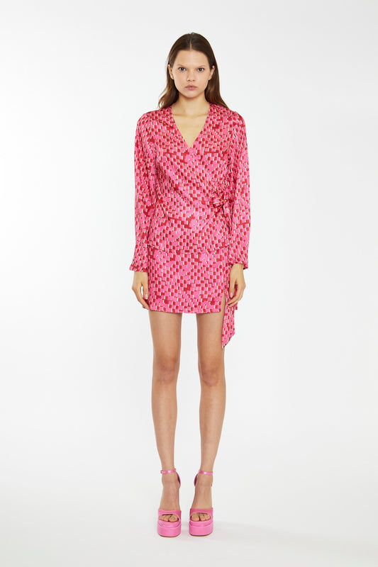 Pink Multi-Square Low-Waist Micro Mini-Skirt