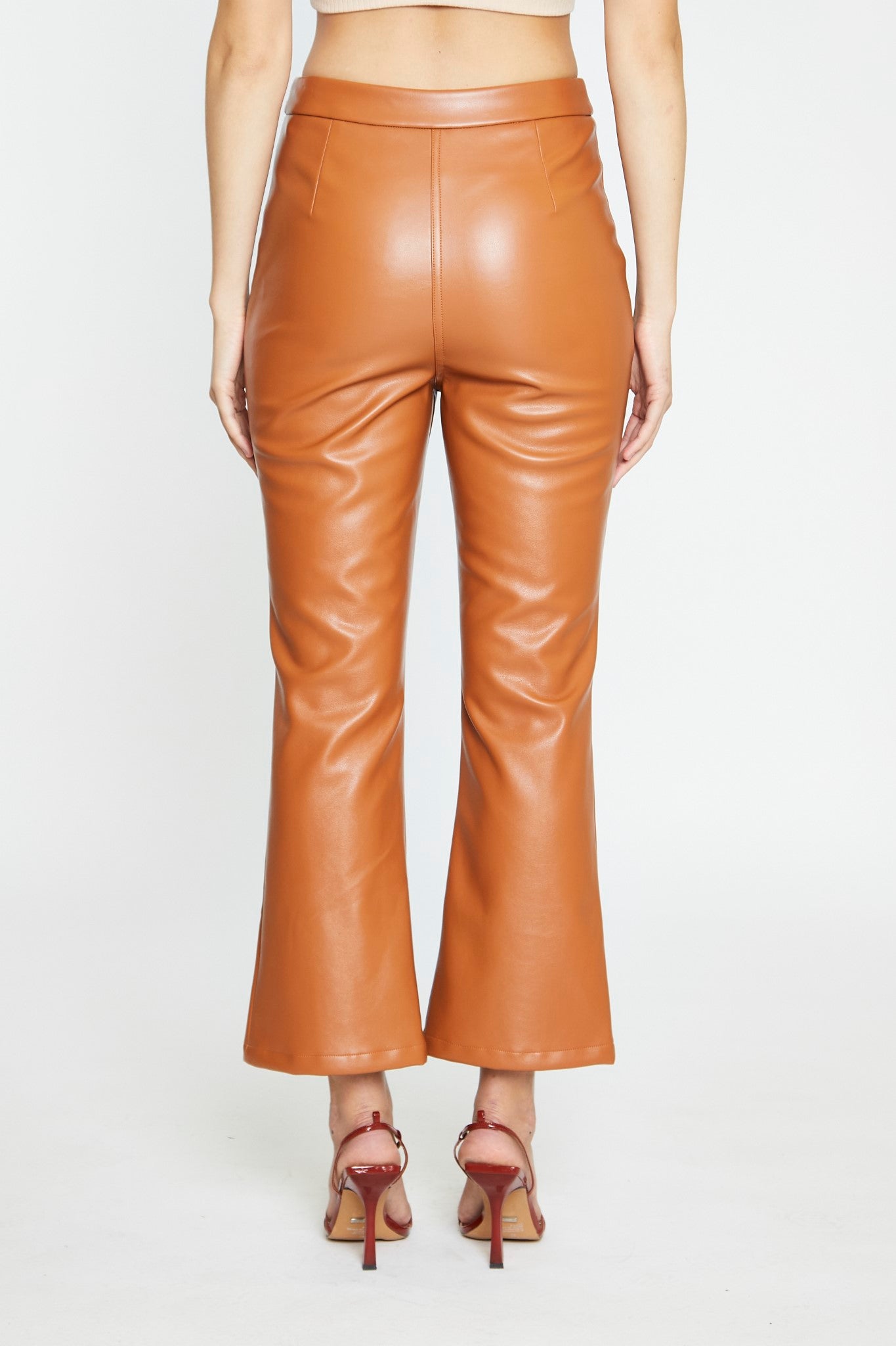 Tan PU Flared Trousers