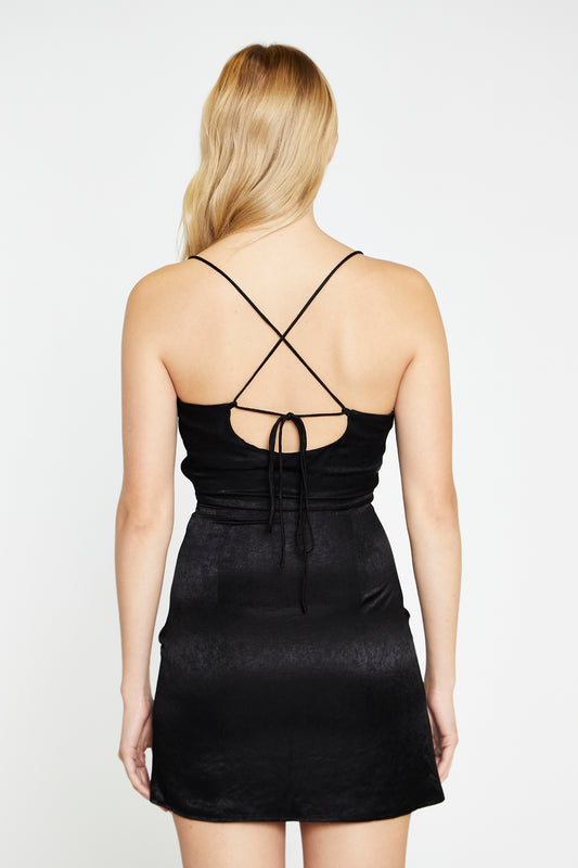 Black Cowl-Neck Tie-Back Mini-Dress