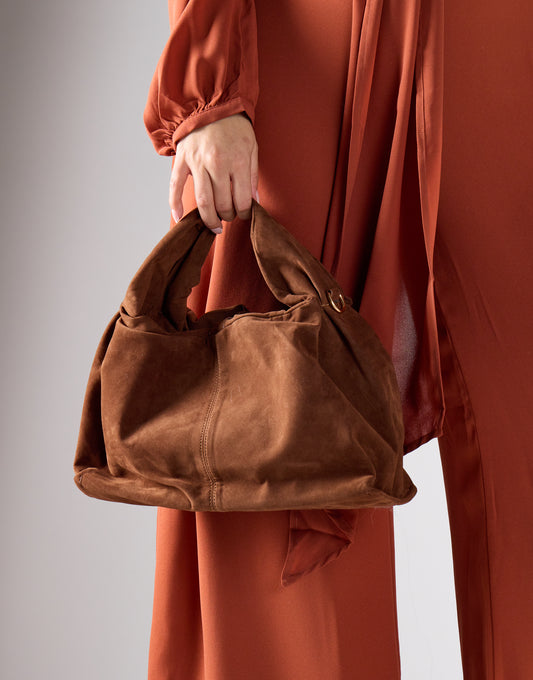 Faux suede slouchy bag - Dark Brown
