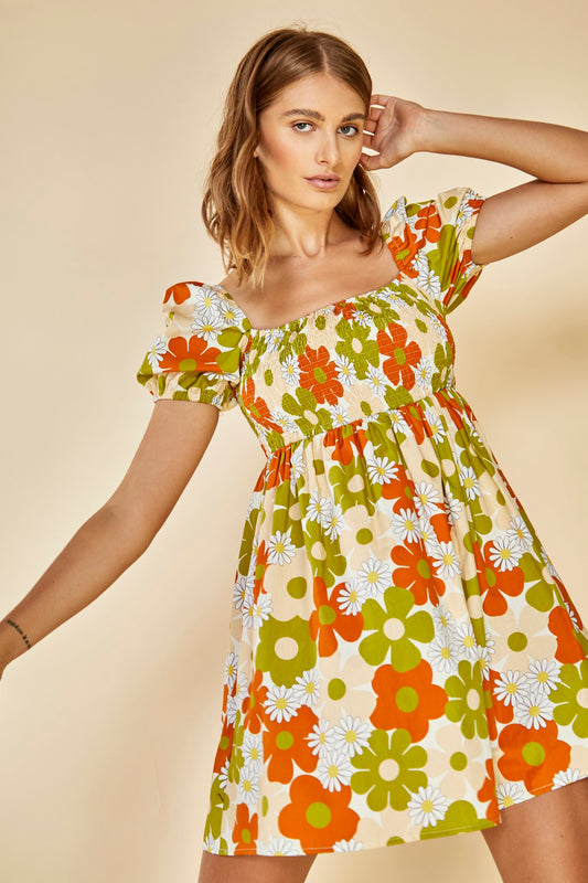 Glamorous Care Smocked Empire Line Mini Dress