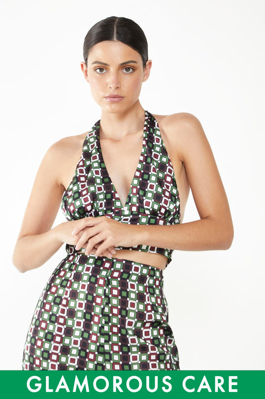 Glamorous Care Geometric Print Halter Neck Top