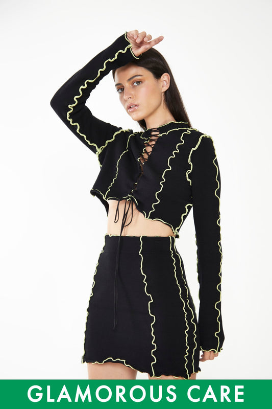 Glamorous Care Black Exposed Seam Lace Up Jumper