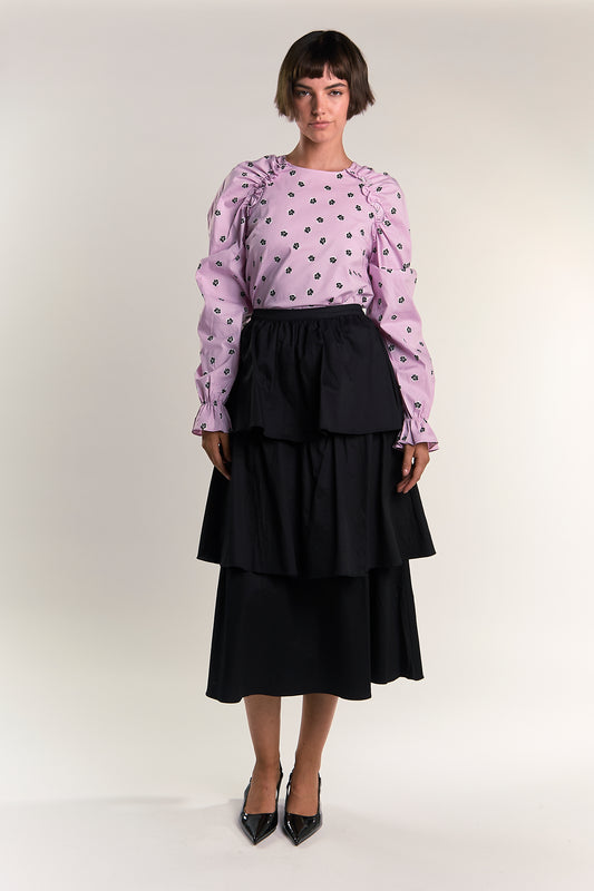 Glamorous Pink Ditsy Cotton Ruffle Blouse