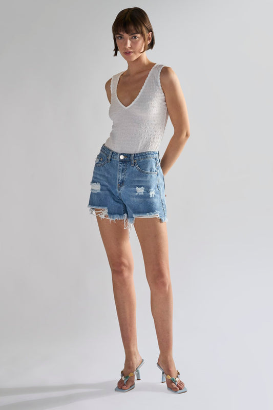 Glamorous White Textured V- Neck Bodysuit