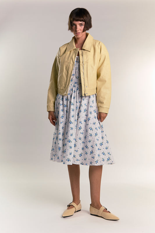 Yellow Cropped Faux Leather Jacket